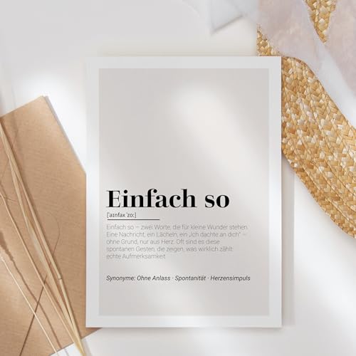 Einfach so Definition Klappkarte – Stilvolle Premium Karte | Hochwertige Glückwunschkarte | Originelle Geschenkidee | Handmade | 300g Papier | Grusskarte Inkl. Umschlag