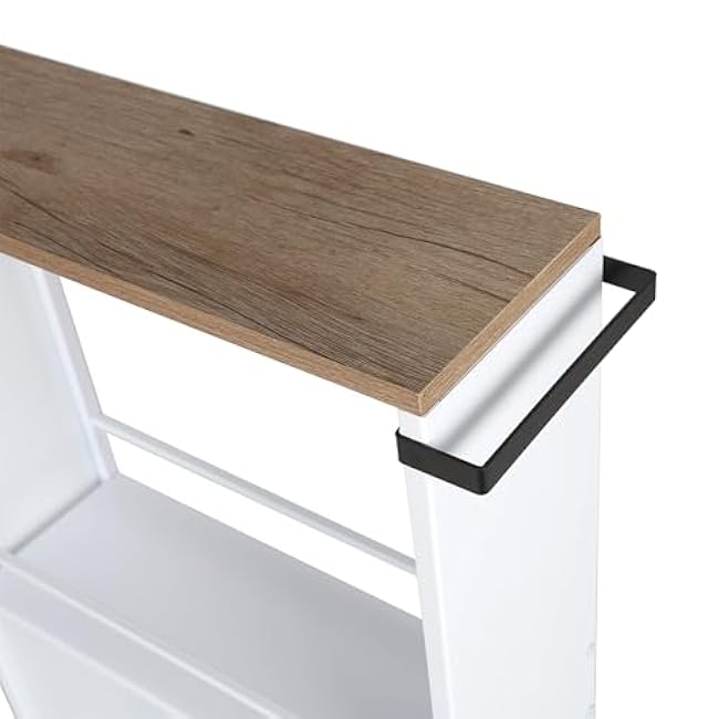 Slim Rolling Storage Cart with Handle, 19W x 6D x 32H inches, White Metal Frame, Wood Top-lwCCLmfe