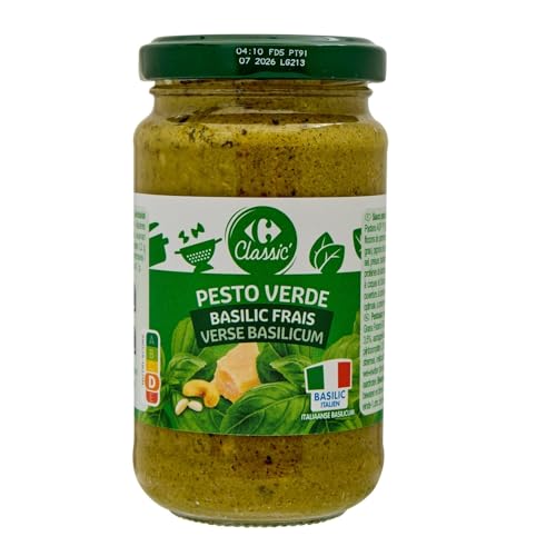 Pesto verde authentique au basilic frais italien en lot de 4 pots en verre de 190g