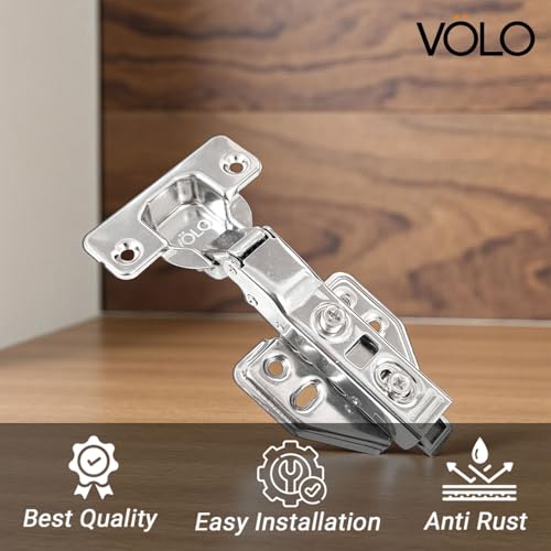 Image of VOLO Cabinet Hinges, Set of 1 (2 Pieces) for Furniture, Wardrobes, Doors, and Storage Units | (2D Soft Close (Stainless Steel), 8 Crank | Half Overlay)