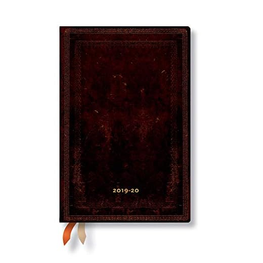 Paperblanks 18-månaders planer och kalender | juli 2019 – december 2020 | Svart marockkoläder enkel | Vecka för vecka (horisontell) | Mini (140 x 95 mm)