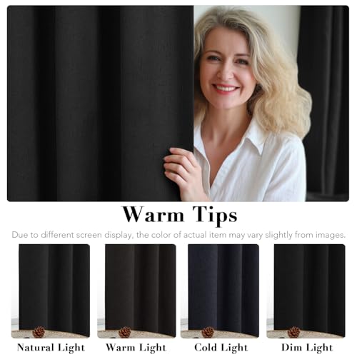 Image of H.VERSAILTEX 100% Blackout Curtains for Bedroom Thermal Insulated Linen Textured Curtains Heat and Full Light Blocking Drapes Living Room Curtains 2 Panel Sets, 52x96 - Inch, Black