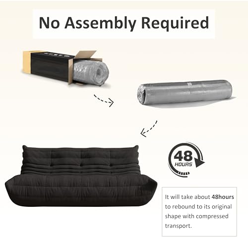 Image of Bean Bag Chair, Cozy Memory Foam Bean Bag Chairs for Adults, Comfy Fireside Accent Chair Lazy Floor Chair for Gaming Bedroom Living Room (Black, 3-Seater)