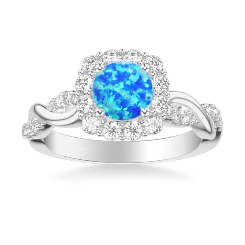 Twisted Infinity Opal Rings 1CT Opal Engagement Rings for Women with Moissanite 925 Sterling Silver 10K 14K 18K Gold October Birthstone Rings