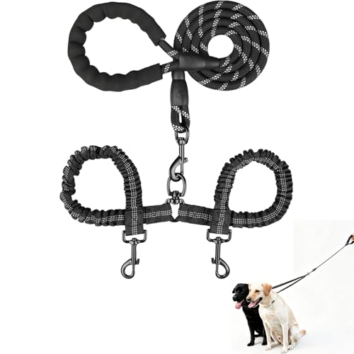 Guinzaglio Doppio per Cani, Rotazione a 360° Guinzaglio per 2 Cani, Double Dog Leash, Permette Di Agganciare Due Cane Contemporaneamente, Adatto a Razze Di Piccola, Media E Grande Taglia