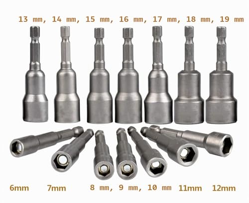 Miniatura 2 de 14 Piezas Llave De Vaso 6-19mm- Llaves De Vaso Para Taladro, Juego De Tuerca De Tuerca Magnético, Used To Electric Screwdriver Handle Tools Acero Al Cromo Vanadio