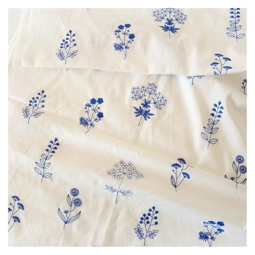 Tissu plat brodé de plantes au mètre pour robe et décoration fait main