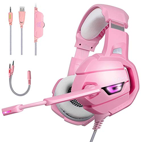 Kopfhörer Kinder 3.5Mm Wired Gaming Headset Mit Mikrofon, Leicht Bequem Bass Surround Für PS4/Xbox One/Nintendo Switch/PC/Computer/Handy(Rosa)