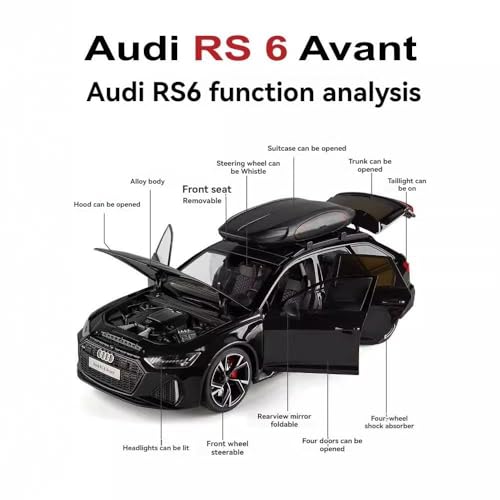 Image of Model Car Exclusive Alloy Metal Pull Back Die-cast Car Metal Pullback Toy car with Openable Doors & Light Music Best Gifts Toys Kids (1:32 Scale Audi RS6 - White)