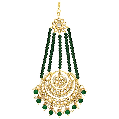 Image of Peora Gold-Plated Kundan Pearl Studded & Beaded Passa /Matha Patti Jewellery for Women & Girls
