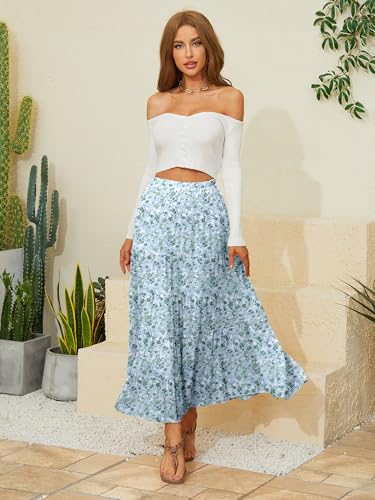 Image of NASHALYLY Women's Chiffon Elastic High Waist Pleated A-Line Flared Maxi Skirts
