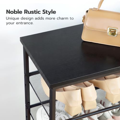 Image of HOOBRO Shoe Rack for Entryway, 4-Tier Shoe Organizer with Adjustable Mesh Shelves, 12-16 Pairs of Shoes, Spacious Floor Mount, Metal, Industrial, Shoe Shelf for Closet, Black BB42XJ01