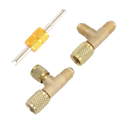 Image of Brass Tee Adapter, Leakproof Wearproof 1 /4in Valves Core Tee Adapter for R22 R12 R134 Refrigerant