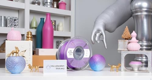 Image of Numakers Tri-Color Silk PLA Filament 1.75mm 1kg | Premium Glossy PLA for 3D Printing | Smooth Shine Vibrant Triple Tone Color Shifts | Easy to Print High Detail Finish (Silver-Purple-Blue)
