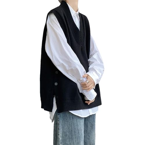 Mens Sweater Vest Winter Warm V-Neck Casual Loose Knitted Sleeveless Pullover Jumper