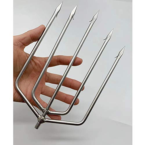 5-Prong Stainless Steel Gig Spear For Fishing - Barbed Tips For Frog, Eel, Fish
