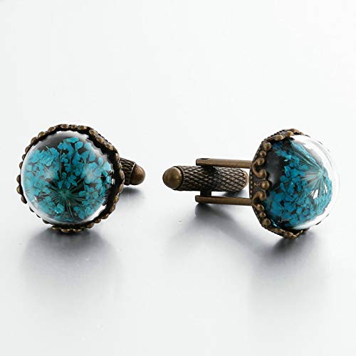 Mancuernillas para Hombre Modernas con Flores Artificiales Azules miniatura 3