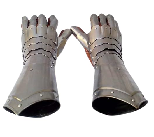 Guanti da cavaliere medievale, guanti da cosplay, armatura LARP, guanti Fantay, regalo per uomo/donna, Finitura cromata, Prossoefinito