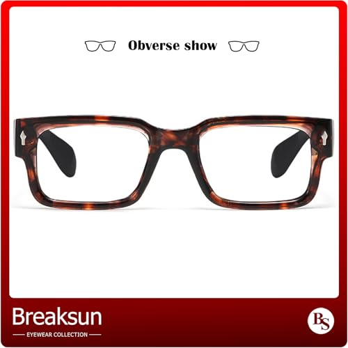 Image of Breaksun Rectangle Glasses for Men Women Square Blue Light Glasses Thick Frame Black Eyeglasses