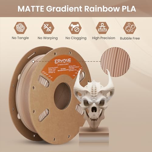 Image of ERYONE Matte Gradient Rainbow 3D Printer PLA Filament 1.75 + /- 0.03mm, HS Matte Multicolor High Speed Filament PLA 1KG(2.2LBS) Spool, Fossil