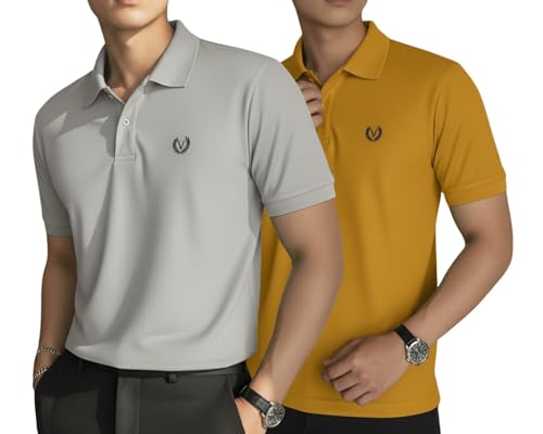 Image of MACK JONNEY Men's Solid Polo T-Shirt | Premium Cotton Blend | Regular Fit | Short Sleeve | Collared Casual Wear|Pack of 2 -MJ-157