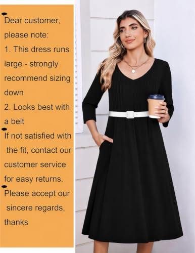 Image of Zeagoo 3 /4 Sleeve Women's Dress Pleated Midi Casual Dresses with Pockets