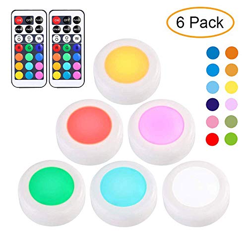 Preisvergleich Produktbild Schrankleuchten LED Nachtlicht Mit Fernbedienung Unter Kabinett Beleuchtung Nachtlicht Drahtlose Puck Lichter RGB Dimmbar 13 Farben Batteriebetrieben Für Cupboard Küche Kleiderschrank Zimmer, 6PCS
