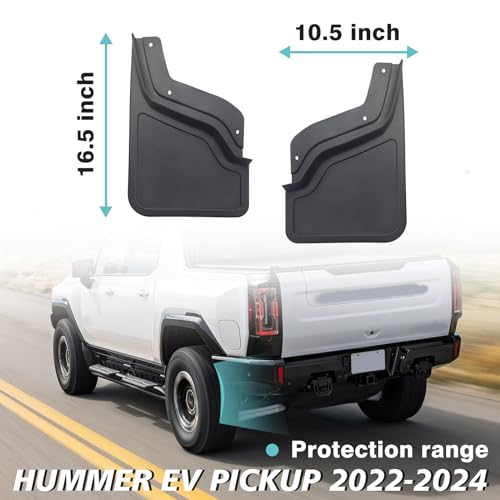 Image of BestEvMod Compatible with Hummer EV Pickup Rear Mud Flaps Splash Guards 2022-2026 Accessories Fender Dirt Protection No Need to Drill Holes (Set of 2) Only Rear