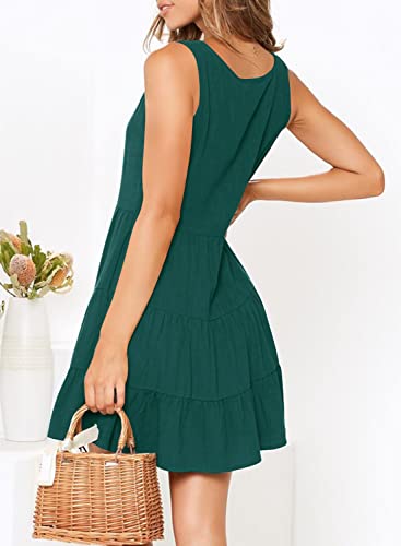 Image of MITILLY Women's Casual T-Shirt Dresses Sleeveless V Neck Button Down A Line Loose Swing Short Dress with Pockets
