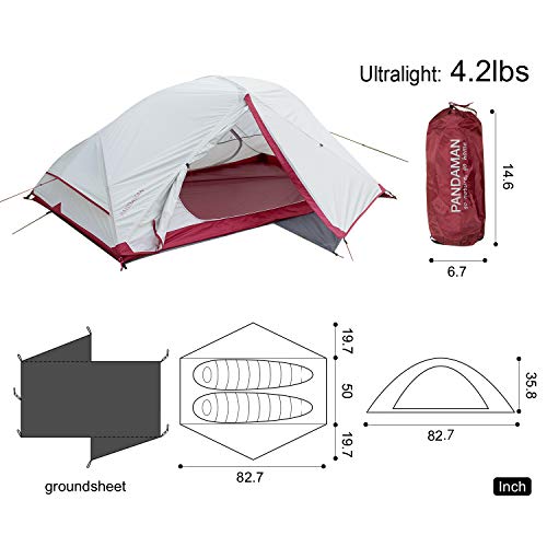 Pandaman 1-2 Person 4 Season Ultralight 20D Nylon Coated Silicone Waterproof 4000Mm Wind Proof Camping Tent For Backpacking, Hiking, Mountaineering (2P, Wr) #TOP2