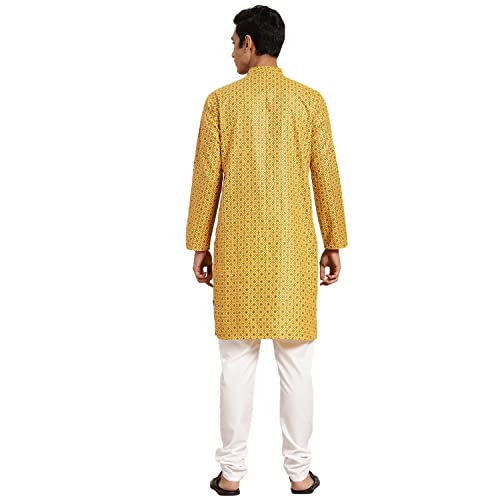 Image of SOJANYA, Men's Cotton Linen Blue Foil Printed Kurta and White Pyjama Set