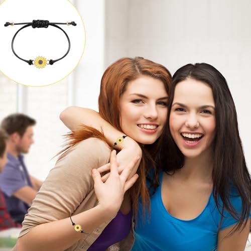 20PCS Handmade Sunflower Bracelets Adjustable Boho Sunflower Daisy Charm Bracelets Braided Rope Sunflower Bracelets Pinky Promise Friendship Bracelet for Couples Women 7