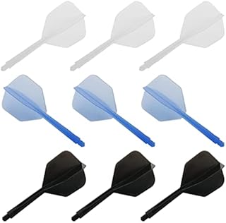 DGHAOP Integrated Dart Flight and Shafts 9PCS Nylon Plastic Integrated Dart Shaft and Flights Tip Darts Set White Black and Blue