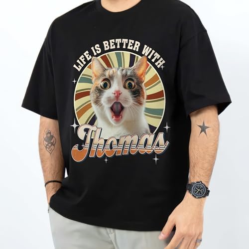 Mit & Mia Custom T Shirts, Custom Dog Shirt, Vintage Tee with Pet Photo for Boyfriend Girlfriend, Cat Mom Shirt, Customized Pet Shirts, Gift for Dog Cat Lovers — view 5