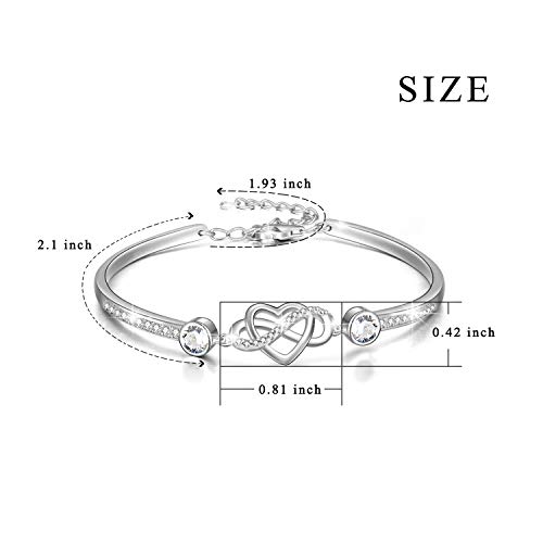 Image of AOBOCO 925 Sterling Silver Infinity Endless Love Heart Birthstone Bangle Bracelet - I Love You Forever Series Adjustable 6-8 in Bracelet with Crystals from Austria Romantic Birthday Jewelry Gift for Women Wife Girlfriend