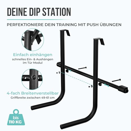 PULLUP & DIP Klimmzugstange für Türrahmen zum Einhängen ohne Schrauben und kein Abrutschen, Profi Türreck, Pull-up Bar mit gepolsterten Griffen – Bild 5
