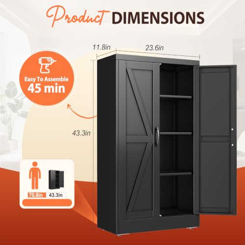 Image of PAOFIN 47 inch Black Metal Storage Pantry Cabinet