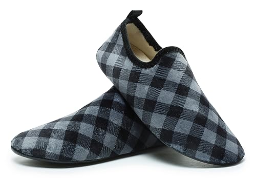 QZKDM Adult Lightweight Non-Slip Grip Indoor Winter Fuzzy Warm House Slippers House Home Shoes Comfort & Chic Style for Men Women (QZ23066FangGeBlackGray37)