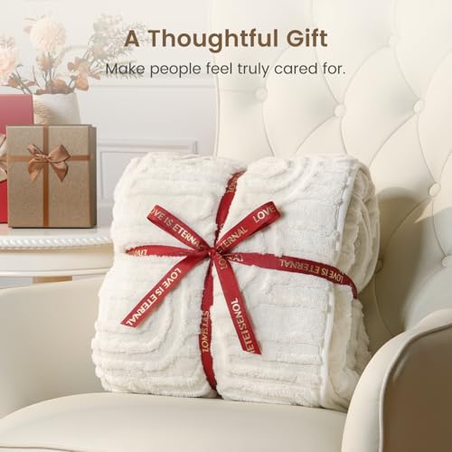 Image of Sherpa Fleece Adult Weighted Blanket Great for Sleep, 20 lbs Dual Sided Soft Fuzzy Heavy Blankets for Couch Bed Sofa, Cozy Warm Arched Jacquard Throw for Winter (Cream White, 60 inch x 80 inch, 20 Pounds)