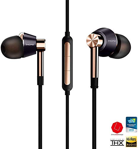 Image of 1MORE Triple Driver in-Ear Headphones with 3.5mm Jack, Wired Earbuds with Built-in Microphone /Remote, Deep Bass Stereo Sound, 8 Comfort Fit Ear Tips, Ideal for Music Gaming Running Workouts, Gold