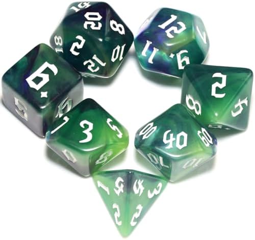 Transparent Purple Mix Green DND Dice Set for Board Game