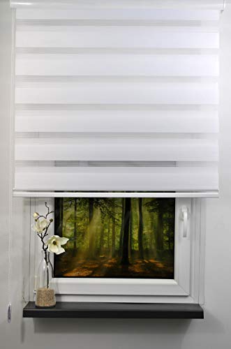 Doppelrollo Duo Rollo Farbe weiß mit breiter Beschwerung | geschlossener Kassette | Kettenzug Alternative zu Gardine oder Plissee (120 cm, 170 cm) Cover