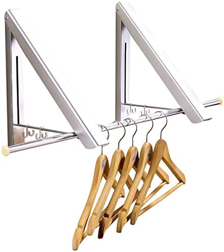 Seamaid Folding Wall Mounted Clothes Hanger - Collapsible Hidden Aluminum Clothes Drying Rack Space Savers - Easy Installation Home Storage Organizer Retractable Portable Coat Racks for Laundry Room