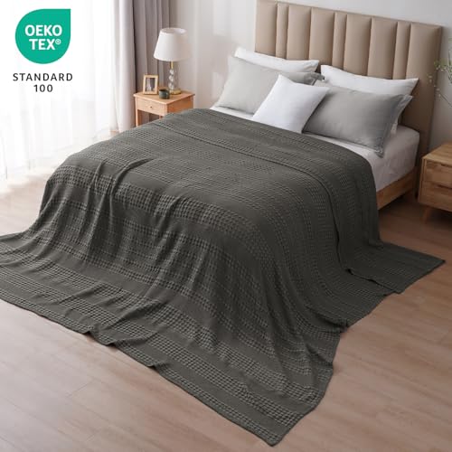 Image of PHF 100% Cotton Waffle Blanket Oversized King 120 inchx120 inch, Lightweight Breathable Extra Large 10'x10' Blankets for Bed, Giant Big Luxury Aesthetic Woven Bedding for Home Decor, Charcoal Grey
