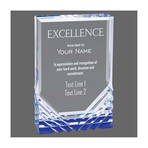 Personalized Excellence Award Customizable Engraved Acrylic Freestanding Trophy for Business and Employee Recognition Dedication (Jewel, Blue, 6 inch)