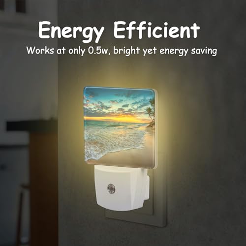 Image of Sunrise on Tropical Beach Plug Night Light,Coconut Trees Night Light Lamp Auto Sensor Energy Efficient Dusk to Dawn Lights for Girls Boys Women Room Decor,Hallway,Kitchen,Bathroom,Nursery,Stairs