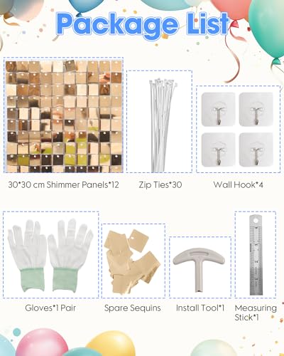 Image of Light Gold Shimmer Wall Backdrop 12 Panels Cover 4 x 3 Ft, Photo Backdrops for Wedding,Anniversary,Birthday,Party Decoration