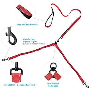   U-pick-Dual-Dog-LeashDouble-Dog-LeashShock-Absorbing-Reflective-Bungee-for-Two-Dogs360-Swivel-No-Tangle-Walking-Leash-with-Waste-Bag-Dispenser-Clicker