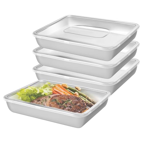 elthmpr Stainless Steel Food Containers with Lids - 4 Pieces Stainless Steel 316 Storage Containers 25*20*5CM Rectangle Box Leak Proof Plastic Lid for Fridge Storage Kitchen Meal Prep Dishwasher Safe