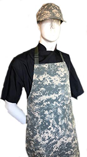 CAMO ACU DIGITAL Militar Adult APRON w Pocket, Adjustable Neck for Height, Original Fabric Cotton (APRON + Name)